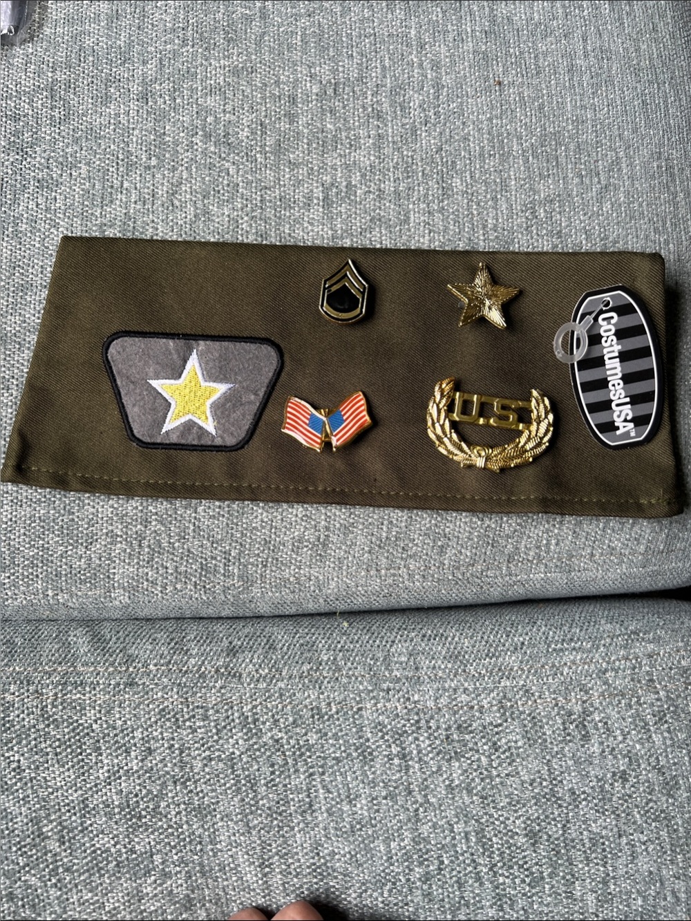 Olive Military-Style Hat Patch & Pin Costume Cap